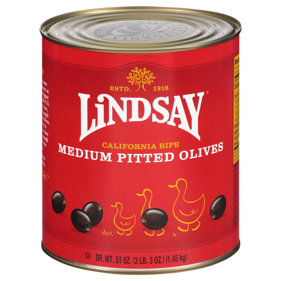 Lindsay Ripe Medium Black Pitted Domestic Olives Canned-51 oz.-6/Case