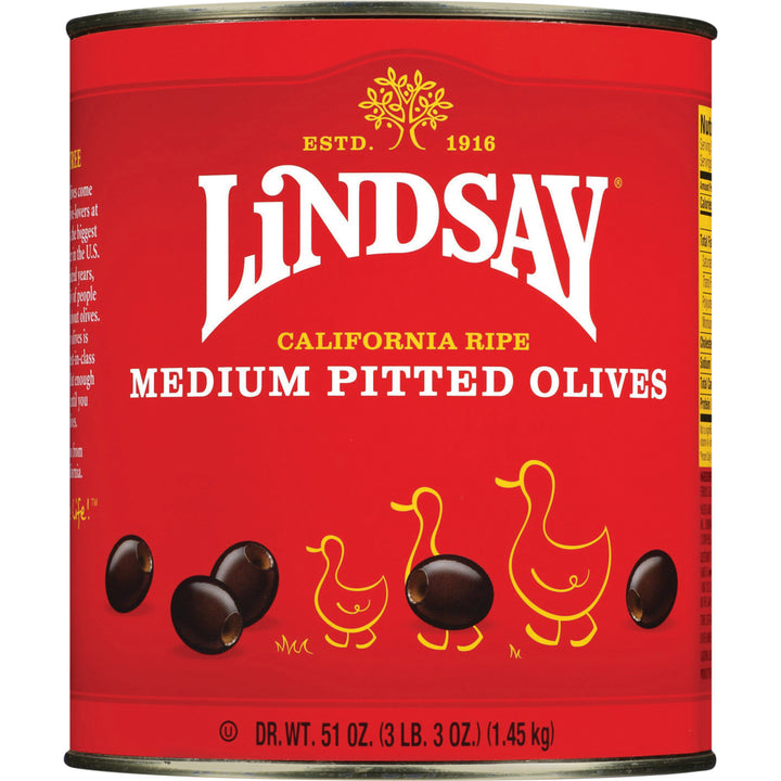 Lindsay Ripe Medium Black Pitted Domestic Olives Canned-51 oz.-6/Case