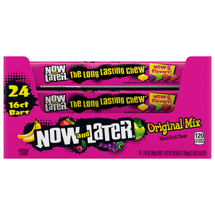 Now & Later Original Mix Bar Gummy Candy-2.44 oz.-24/Box-12/Case