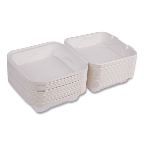 Eco-Products Molded Fiber Hinged Clamshell Containers 8x8x3 White Sugarcane 200/Case