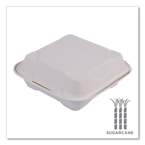 Eco-Products Molded Fiber Hinged Clamshell Containers 8x8x3 White Sugarcane 200/Case