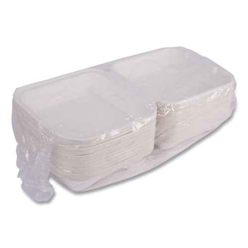 Eco-Products Molded Fiber Hinged Clamshell Containers 8x8x3 White Sugarcane 200/Case