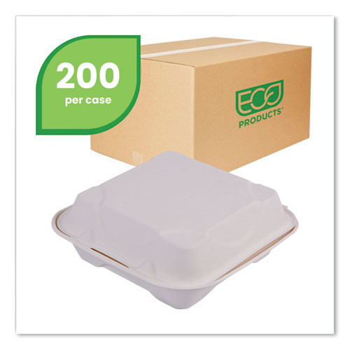 Eco-Products Molded Fiber Hinged Clamshell Containers 8x8x3 White Sugarcane 200/Case