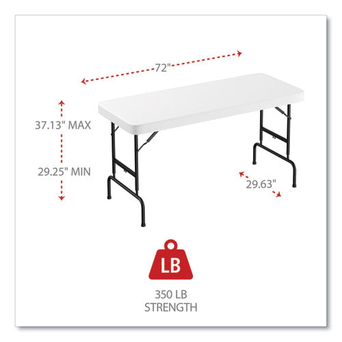 Alera Adjustable Height Plastic Folding Table Rectangular 72wx29.63dx29.25 To 37.13h White