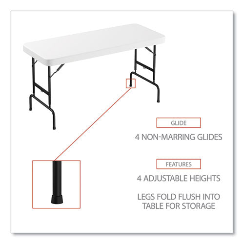 Alera Adjustable Height Plastic Folding Table Rectangular 72wx29.63dx29.25 To 37.13h White