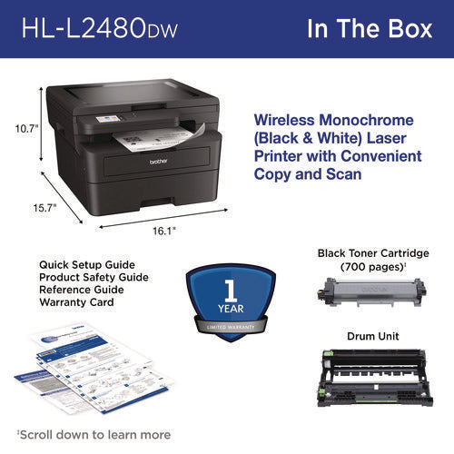 Brother Wireless Hl-l2480dw Compact Monochrome Multi-function Laser Printer Copy/print/scan