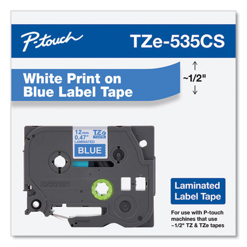 Brother P-Touch Tze Laminated Removable Label Tapes 0.47"x26.2 Ft White On Blue