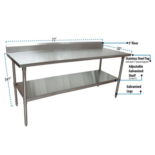 BK Resources Stainless Steel 5" Riser Top Tables 72wx30dx39.75h Silver 2/pallet