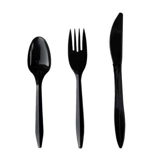 Boardwalk Four-piece Cutlery Kit Fork/knife/teaspoon/napkin Mediumweight Black 250/Case