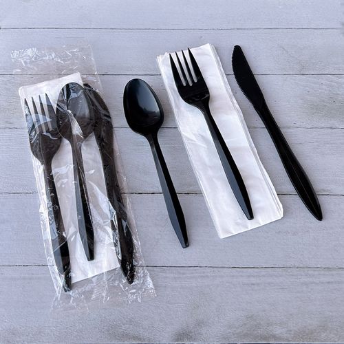 Boardwalk Four-piece Cutlery Kit Fork/knife/teaspoon/napkin Mediumweight Black 250/Case