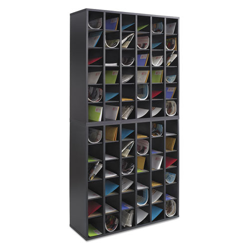 Safco Wood Mail Sorter With Adjustable Dividers Stackable 36 Compartments 33.75x12x32.75 Black