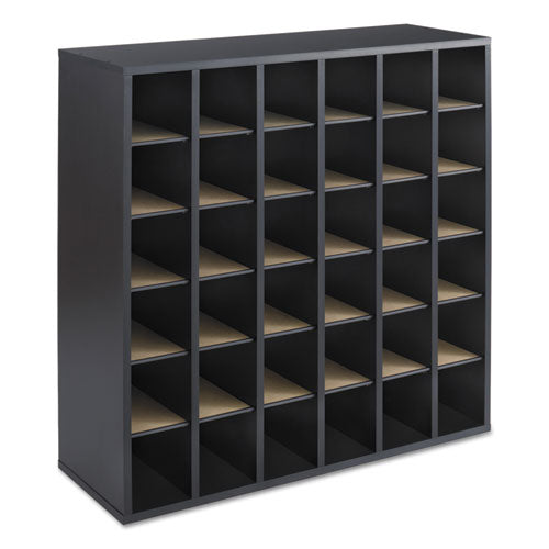 Safco Wood Mail Sorter With Adjustable Dividers Stackable 36 Compartments 33.75x12x32.75 Black