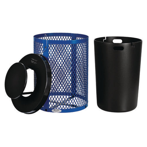 Global Industrial Outdoor Diamond Steel Trash Can Rain Bonnet Lid 36 Gal Blue