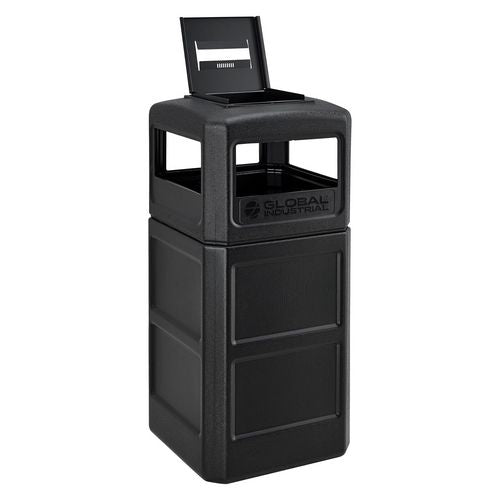 Global Industrial Square Plastic Waste Receptacle Ashtray Lid With Open Sides 42 Gal Black