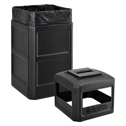 Global Industrial Square Plastic Waste Receptacle Ashtray Lid With Open Sides 42 Gal Black