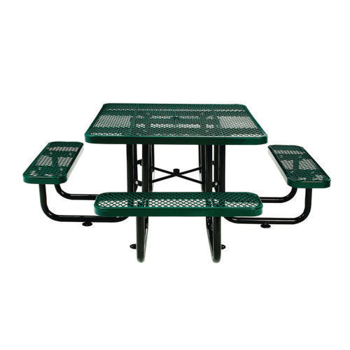 Global Industrial Expanded Steel Picnic Table Square 81x81x29.5 Green Top Green Base/legs