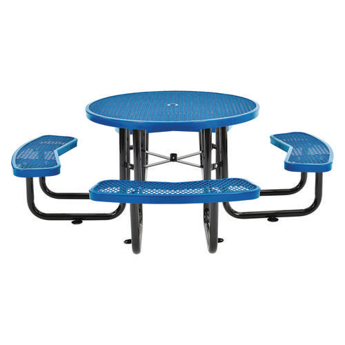 Global Industrial Expanded Steel Picnic Table Round 46" Diax29.5"h Blue Top Blue Base/legs