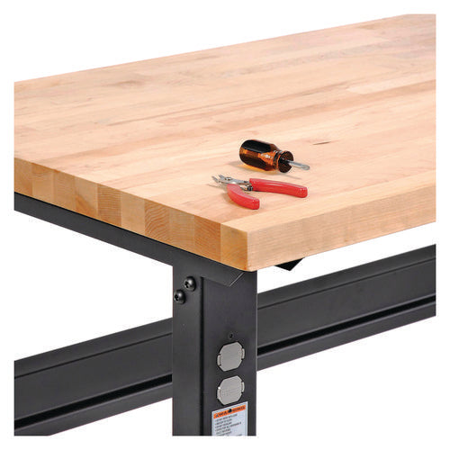 Global Industrial Standard Duty Butcher Block Top Adjustable Height Workbench 2000 Lbs 60x30x30.88 To 36.88 Black