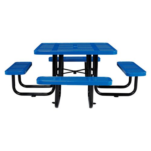 Global Industrial Perforated Steel Picnic Table Square 81x81x29.5 Blue Top Blue Base/legs