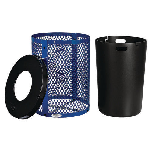 Global Industrial Outdoor Diamond Steel Trash Can 36 Gal Blue