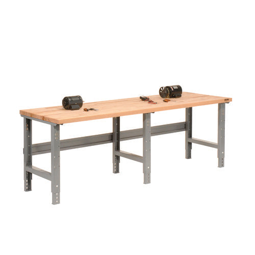 Global Industrial Standard Duty Butcher Block Top Adjustable Height Workbench 2000 Lbs 96x36x30.88 To 36.88 Maple/gray