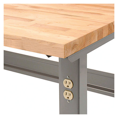Global Industrial Standard Duty Butcher Block Top Adjustable Height Workbench 2000 Lbs 96x36x30.88 To 36.88 Maple/gray
