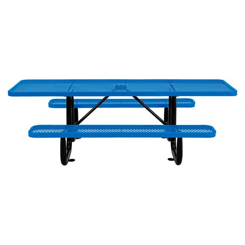 Global Industrial Ada Compliant Expanded Steel Picnic Table Rectangular 96x60x29.5 Blue Top And Base