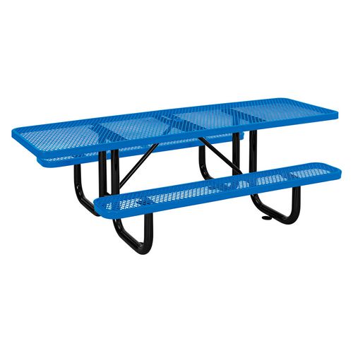 Global Industrial Ada Compliant Expanded Steel Picnic Table Rectangular 96x60x29.5 Blue Top And Base