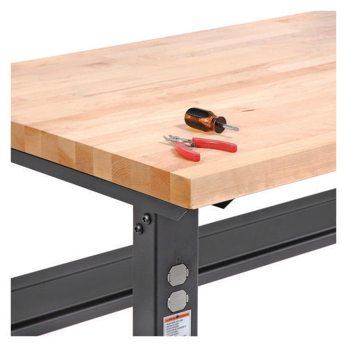 Global Industrial Standard Duty Butcher Block Top Adjustable Height Workbench 2000 Lbs 72x30x30.88 To 36.88 Maple/black