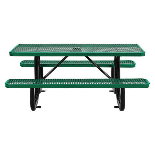 Global Industrial Expanded Steel Picnic Table Rectangular 72x62x29.5 Green Top Green Base/legs