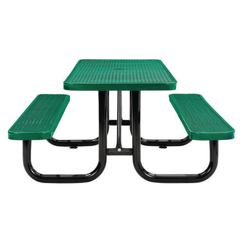 Global Industrial Expanded Steel Picnic Table Rectangular 72x62x29.5 Green Top Green Base/legs