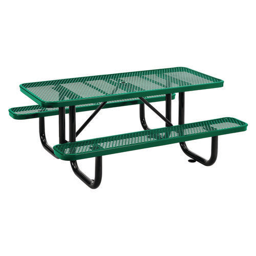 Global Industrial Expanded Steel Picnic Table Rectangular 72x62x29.5 Green Top Green Base/legs