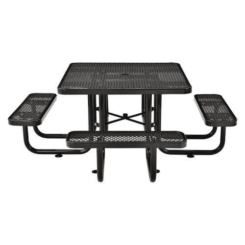 Global Industrial Expanded Steel Picnic Table Square 81x81x29.5 Black Top Black Base/legs