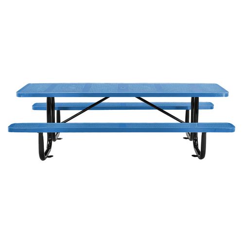 Global Industrial Perforated Steel Picnic Table Rectangular 72x62x29.5 Blue Top Blue Base/legs