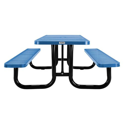 Global Industrial Perforated Steel Picnic Table Rectangular 72x62x29.5 Blue Top Blue Base/legs