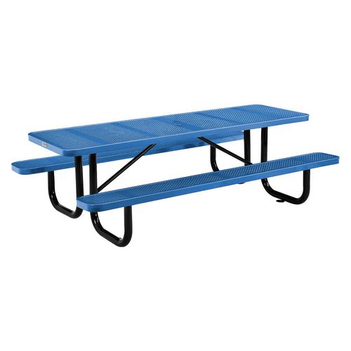 Global Industrial Perforated Steel Picnic Table Rectangular 72x62x29.5 Blue Top Blue Base/legs
