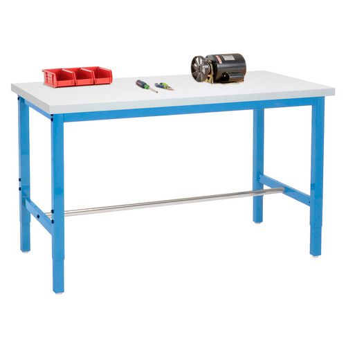 Global Industrial Adjustable Height Heavy Duty Workbenches 5000 Lbs 60x30x31.63 To 43.63 White/blue
