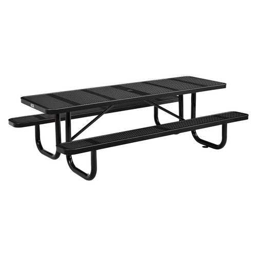 Global Industrial Perforated Steel Picnic Table Rectangular 72x62x29.5 Black Top Black Base/legs