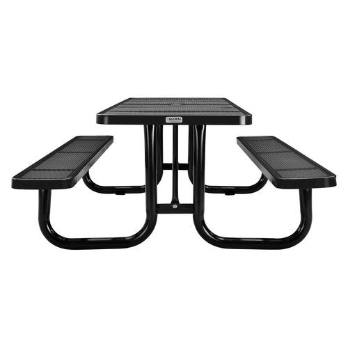Global Industrial Perforated Steel Picnic Table Rectangular 72x62x29.5 Black Top Black Base/legs