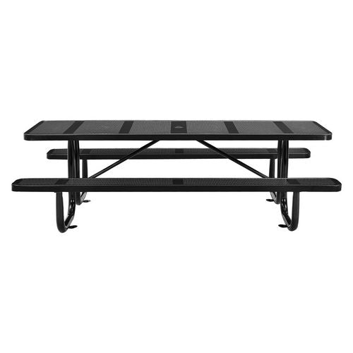 Global Industrial Perforated Steel Picnic Table Rectangular 72x62x29.5 Black Top Black Base/legs