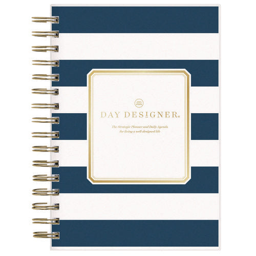 Blue Sky Day Designer Navy Stripe Daily/monthly Planner Horizontal Stripe Artwork 8x5 Navy/white Cover 12-month (jan-dec): 2025