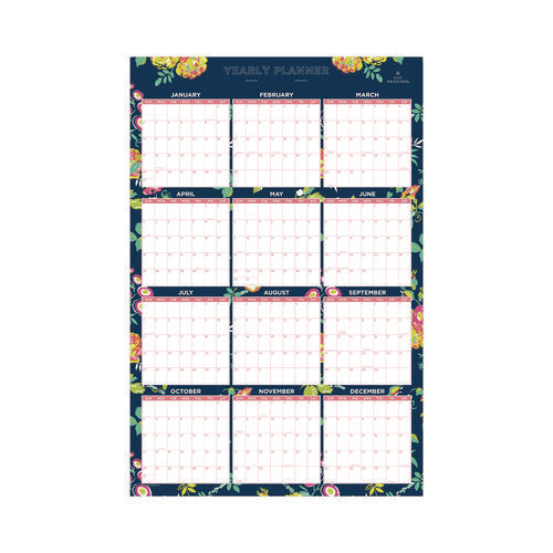 Blue Sky Day Designer Peyton Laminated Erasable Wall Calendar Floral Artwork 36x24 White/navy Sheets 12-month (jan To Dec): 2025