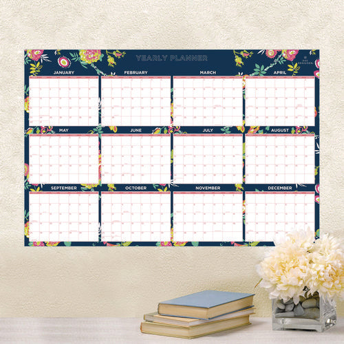 Blue Sky Day Designer Peyton Laminated Erasable Wall Calendar Floral Artwork 36x24 White/navy Sheets 12-month (jan To Dec): 2025