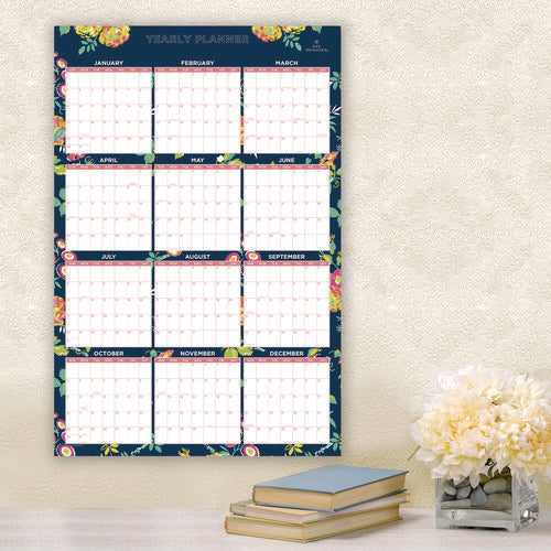 Blue Sky Day Designer Peyton Laminated Erasable Wall Calendar Floral Artwork 36x24 White/navy Sheets 12-month (jan To Dec): 2025