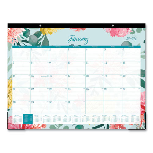 Blue Sky Reflections Desk Pad Calendar Floral Artwork 22x17 Assorted Sheet Colors Black Binding 12-month (jan To Dec): 2025