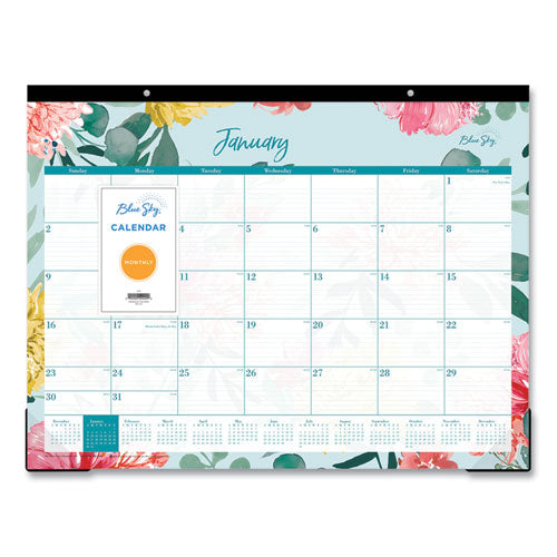 Blue Sky Reflections Desk Pad Calendar Floral Artwork 22x17 Assorted Sheet Colors Black Binding 12-month (jan To Dec): 2025