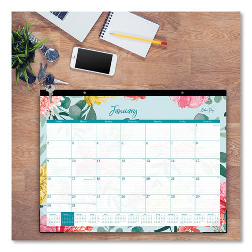 Blue Sky Reflections Desk Pad Calendar Floral Artwork 22x17 Assorted Sheet Colors Black Binding 12-month (jan To Dec): 2025