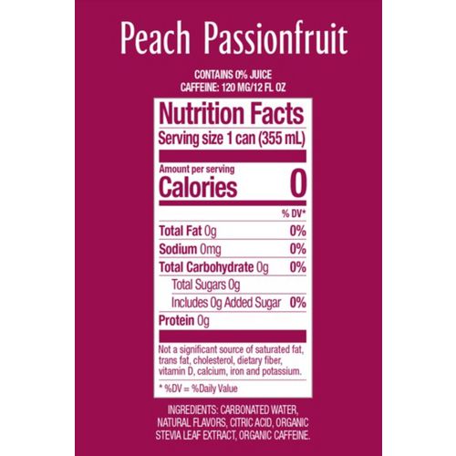 Zevia Zero Sugar Naturally Sweetened Energy Drink Peach Passionfruit 12 Oz Can 12/Case