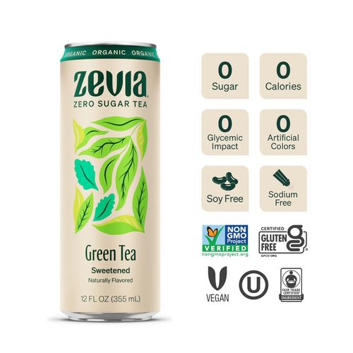 Zevia Zero Sugar Naturally Sweetened Green Tea Green 12 Oz Can 12/Case