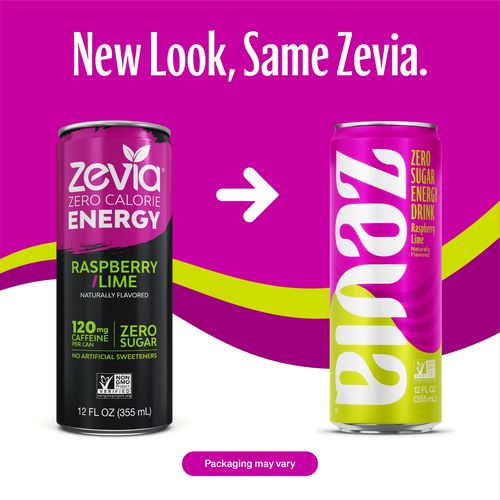 Zevia Zero Sugar Naturally Sweetened Energy Drink Raspberry Lime 12 Oz Can 12/Case